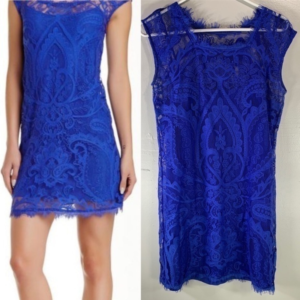 Nicole Miller Artelier Silk Lace Blue Mini Dress evening party cobalt cerulean